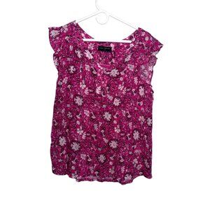 Lane Bryant Floral Print Sleeveless Top 14/16 Pink Cotton Boho Blouse